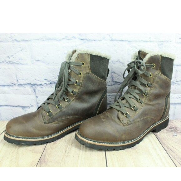 LL Bean Brown Leather Water Resistant Fleece Lined Cozy Boots Size 9.5 M - Picture 2 of 9